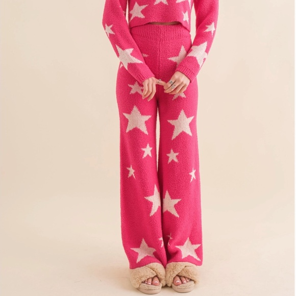 NEW Blue B Soft Cozy Star Print Crop Long Slv Sweater with Matching Pants S,M - Picture 6 of 10